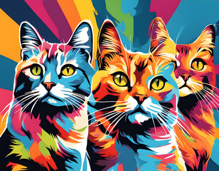 Obraz premium colorful cat head with cool isolated pop art style background