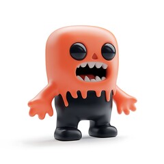 Fototapeta premium Cute cartoon monster figurine with googly eyes and an expressive face in bright colors, perfect for kids and playful decor. Halloween Art Toy Character Design.