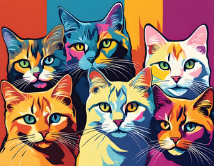 Obraz premium colorful cat head with cool isolated pop art style background