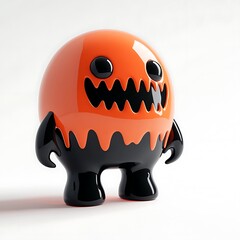 Cute cartoon monster with orange body and black details, perfect for playful and Halloween-themed designs. Halloween Art Toy Character Design.