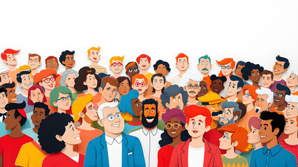 Crowd of people of different races cartoon style. Generative AI