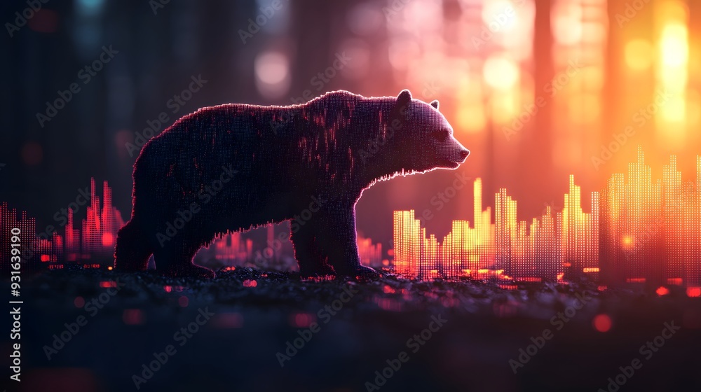 Wall mural digital bear in a cityscape.