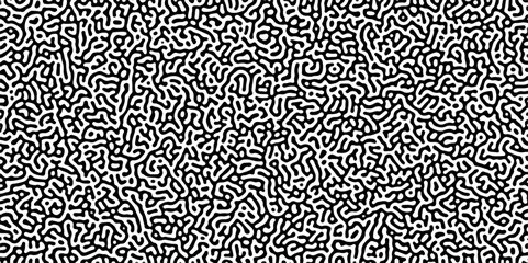 Turing reaction diffusion monochrome seamless pattern with chaotic motion. Linear design with biological shapes. Organic lines in Memphis. abstract truing organic wallpaper background.	