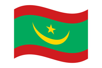 Wavy flag of Mauritania, isolated on transparent background. Flag of the Islamic Republic of Mauritania. Vector illustration