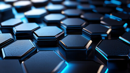Fototapeta premium 3d render of black and blue hexagons.