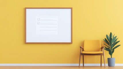 Meeting room setup with agenda on whiteboard, strategic planning, flat design illustration