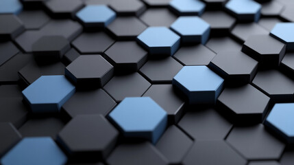 3d render of black and blue hexagons.