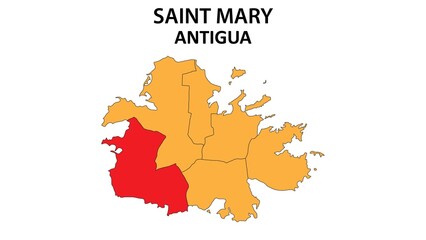Obraz premium Saint Mary Map is highlighted on the Antigua and Barbuda map with detailed state and region outlines.