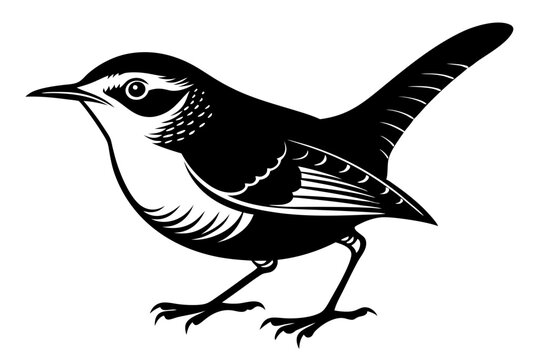 black and white bird standing, side view clip art preview