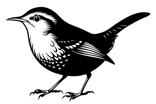 black and white bird standing, side view clip art preview