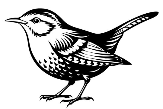 black and white bird standing, side view clip art preview