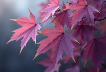 Translucent Purple Maple Leaves with Crackled Texture and Gold Accents: Digital Art