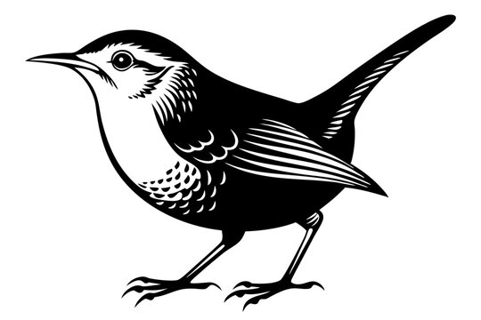 black and white bird standing, side view clip art preview