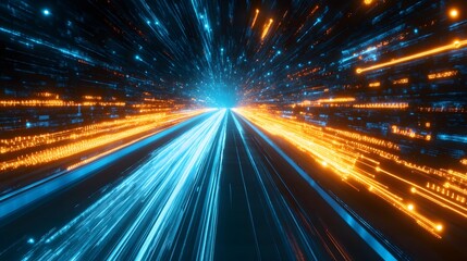 Obraz premium Night highway traffic with light trails and motion blur