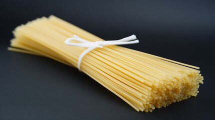 a bunch of spaghetti tied together with a white rubber band.