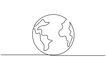Earth globe continuous one line drawing of isolated outline vector icon