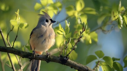 Obraz premium Titmouse perched on a tree branch its small body and inquisitive expression capturing attention