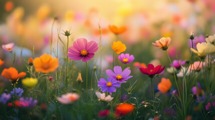 A fantastical, dreamy and colorful flower field