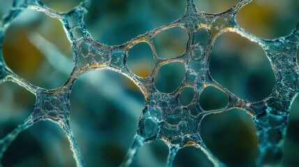 Fungal hyphae spread and develop through organic materials, showcasing intricate structures and biological activity in a natural setting