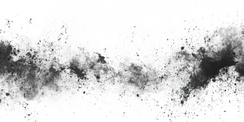 Gritty, distressed black grunge texture with scattered dust and scratches, on a clean white backdrop.