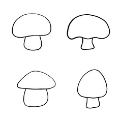 Illustration of autumn forest plants. Graphic vintage mushrooms with stars. Botanical illustrations. Witch mushrooms for Halloween. Graphic vintage doodle illustration with space magic mushrooms.