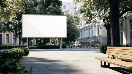 Outdoor blank white billboard mockup in a park setting, ideal for showcasing marketing projects, branding concepts, social media promotions, and web design within a natural environment