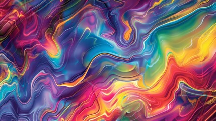 Abstract, vibrant pattern with flowing, wave-like shapes. The colors are intense and psychedelic