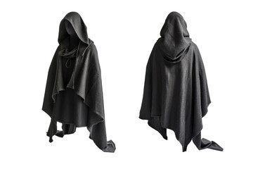 Naklejka premium Fashionable autumn poncho, black, showing front and back, on a white background