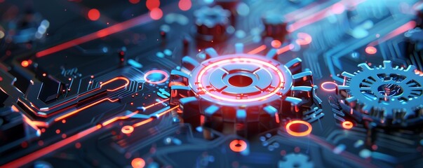 Fototapeta premium Futuristic Circuit Board with Glowing Gears
