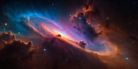 Fototapeta premium Brilliant Nebula and Galactic Clouds: Colorful Space Artwork Showcasing the Mysteries of the Cosmos and Supernova Explosions