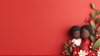 Love + mom, 3D illustrtion, Selective focus on foreground, copy space for text, ultra HD,