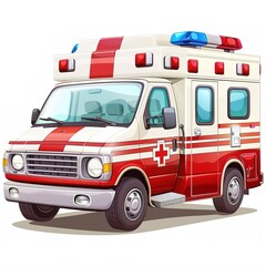 Cartoon Ambulance Car Isolated on a White Background. A Vibrant and Friendly Illustration of an Ambulance with Bright Colors and Clear Emergency Symbols