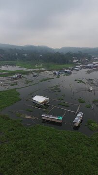 Morning Aerial view of Rawa Pening lake, Ambarawa, Central Java, Indonesia.
