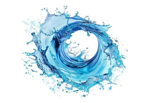 Spiraling water splash, dynamic and mesmerizing, isolated on white