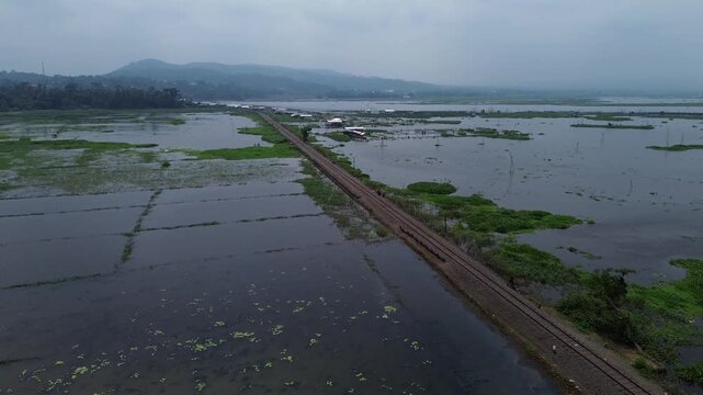 Morning Aerial view of Rawa Pening lake, Ambarawa, Central Java, Indonesia.
