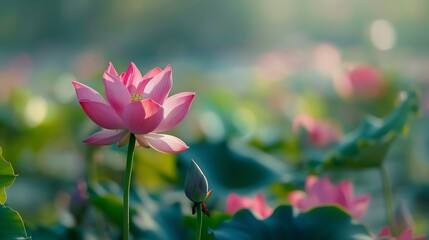 Obraz premium Pink lotus background image select focus : Generative AI