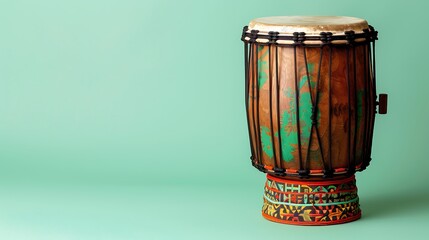 Colorful drum on light green background