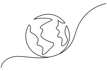 Earth globe continuous one line drawing of isolated outline vector icon