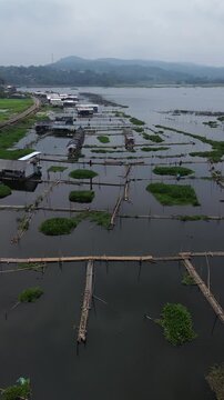 Morning Aerial view of Rawa Pening lake, Ambarawa, Central Java, Indonesia.

