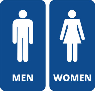 Icono de una silueta de una mujer y de un hombre en color blanco y azul. Vector