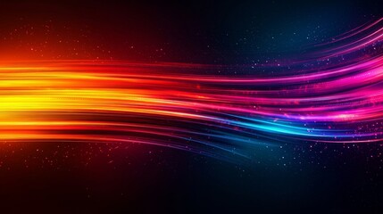 Obraz premium A vibrant abstract design featuring flowing waves of red, orange, blue, and pink against a dark background, creating a dynamic visual effect.
