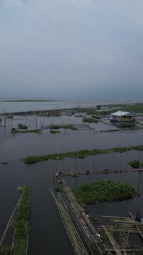 Morning Aerial view of Rawa Pening lake, Ambarawa, Central Java, Indonesia.
