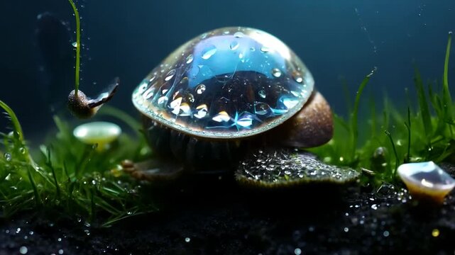 Turtle With a Shell Covered in Droplets on an Underwater Landscape Generative AI