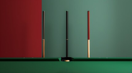 Cues for billiards on green table vignette
