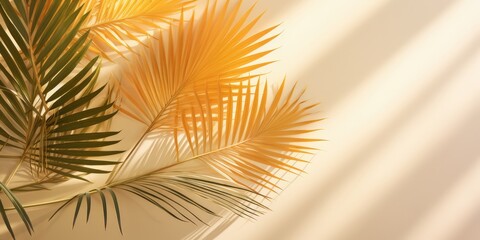 Fototapeta premium Tropical Leaf Shadows on a Beige Background