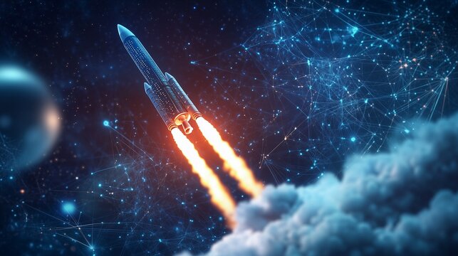 digital rocket launch with binary code, the integration of ai into space exploration missions, launch sequence optimization algorithms, trajectory planning, telemetry analysis space missions.
