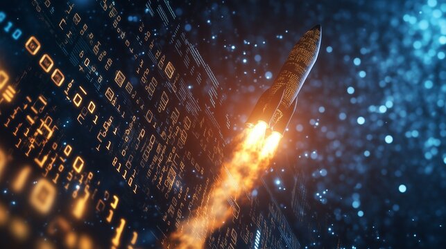 digital rocket launch with binary code, the integration of ai into space exploration missions, launch sequence optimization algorithms, trajectory planning, telemetry analysis space missions.

