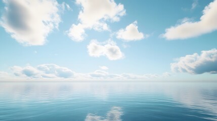 Obraz premium Tranquil ocean scene featuring calm waters under a blue sky with soft white clouds, evoking a sense of peace, serenity, and natural beauty. Ideal for projects emphasizing relaxation