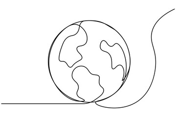Earth globe continuous one line drawing of isolated outline vector icon