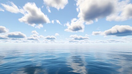 Fototapeta premium Tranquil ocean scene featuring calm waters under a blue sky with soft white clouds, evoking a sense of peace, serenity, and natural beauty. Ideal for projects emphasizing relaxation